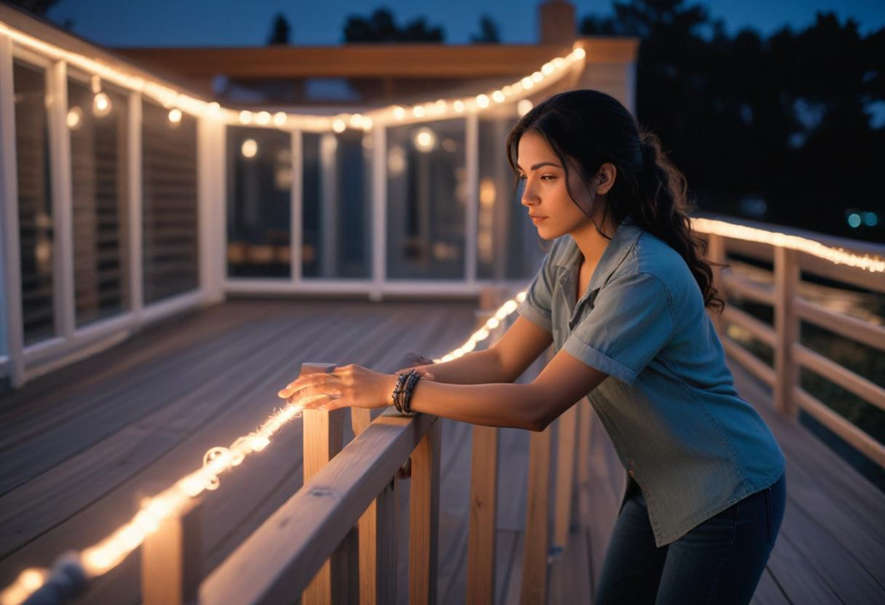 Hang Rope Lights Under a Deck Railing 1